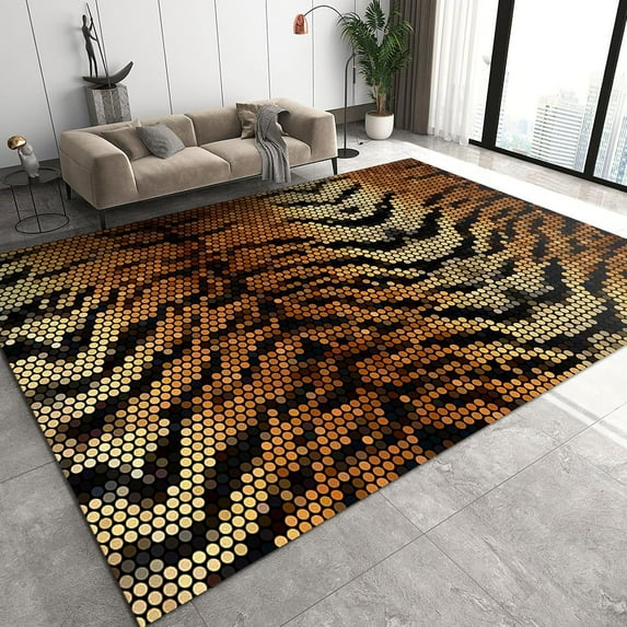 Yellow Honeycomb Creative Pattern Area Rugs, Art Geometry Graphics Soft Washable Carpet, Upholstery Rug with Non-Slip Backing for Kids Boys Girls Bedroom Dining Room Study Living Room 5x8ft