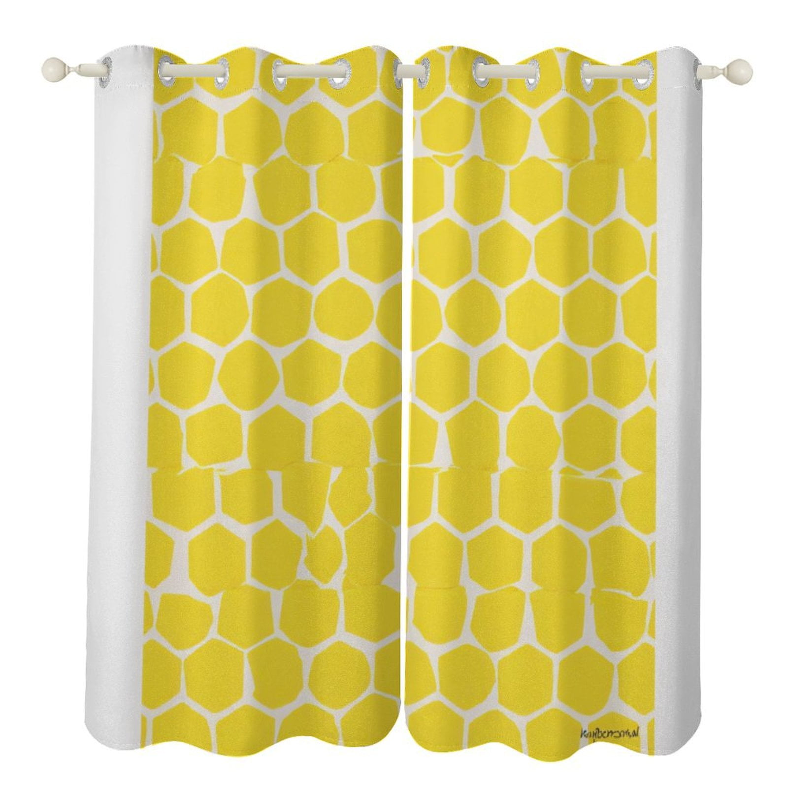 Yellow Honeycomb Pattern Blackout Window Curtains for Bedroom Living ...