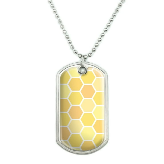 Yellow Honeycomb Pattern Military Dog Tag Pendant Necklace with Chain