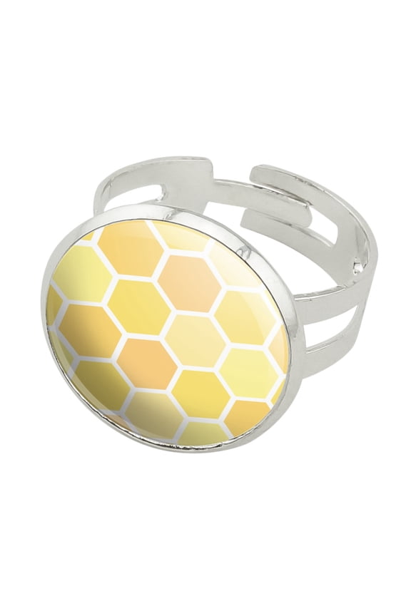 Yellow Honeycomb Pattern Silver Plated Adjustable Novelty Ring