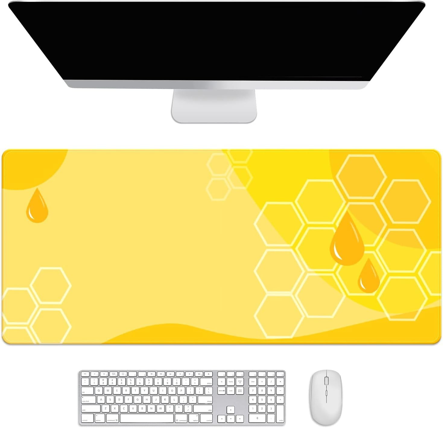 Yellow Honeycomb Water Drop Desk Mat, Desk Accessory, Cute Workspace, Trendy Workspace, Trendy, 35.4x15.7in Large Gaming Mouse Pad, Cute Desk Topper, Pretty Desk Pad