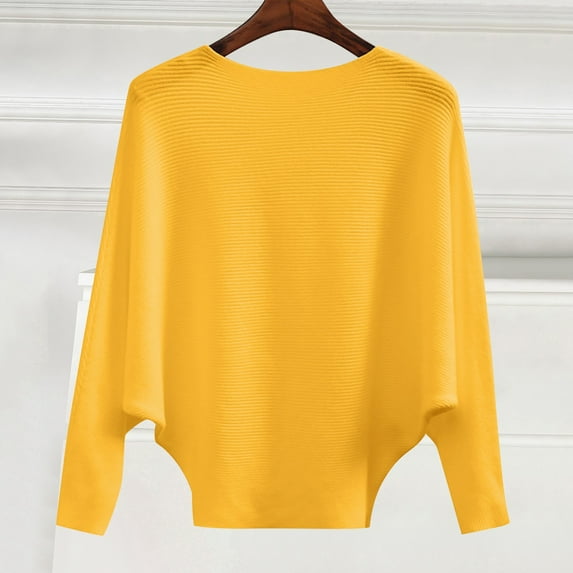 Yellow Hoodies for Women'S Autumn and Winter Fasion Off The Shoulder Long Sleeve Sleeve One Word Collar Sweater Knitted Solid Color Women Fall Clothes