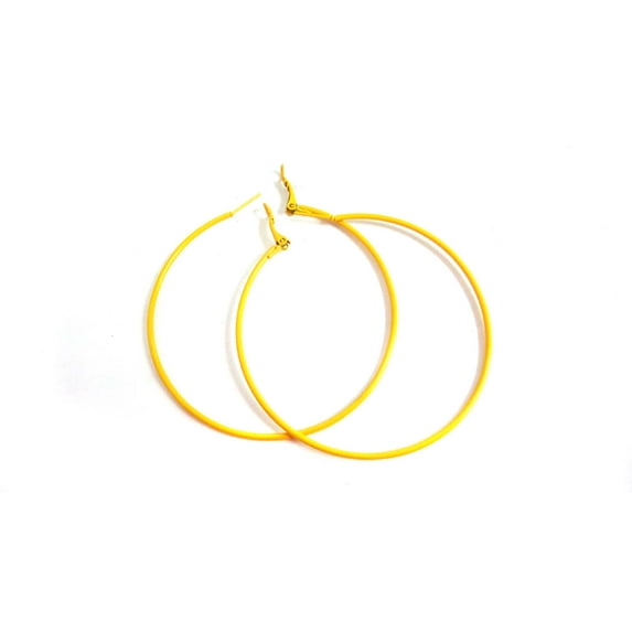 Yellow Hoop Earrings Skinny Thin Hoop Earrings 2.25 inch Hoops 60mm