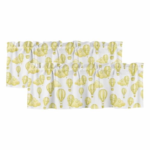 Yellow Hot Air Balloon Valances for Windows, Decorative Rod Pocket Window Valance Curtains, Modern Balloon Float Clouds Short Curtain Drapes for Kitchen/Bathroom/Living Room, 2 Panels, 42" W x 12" L