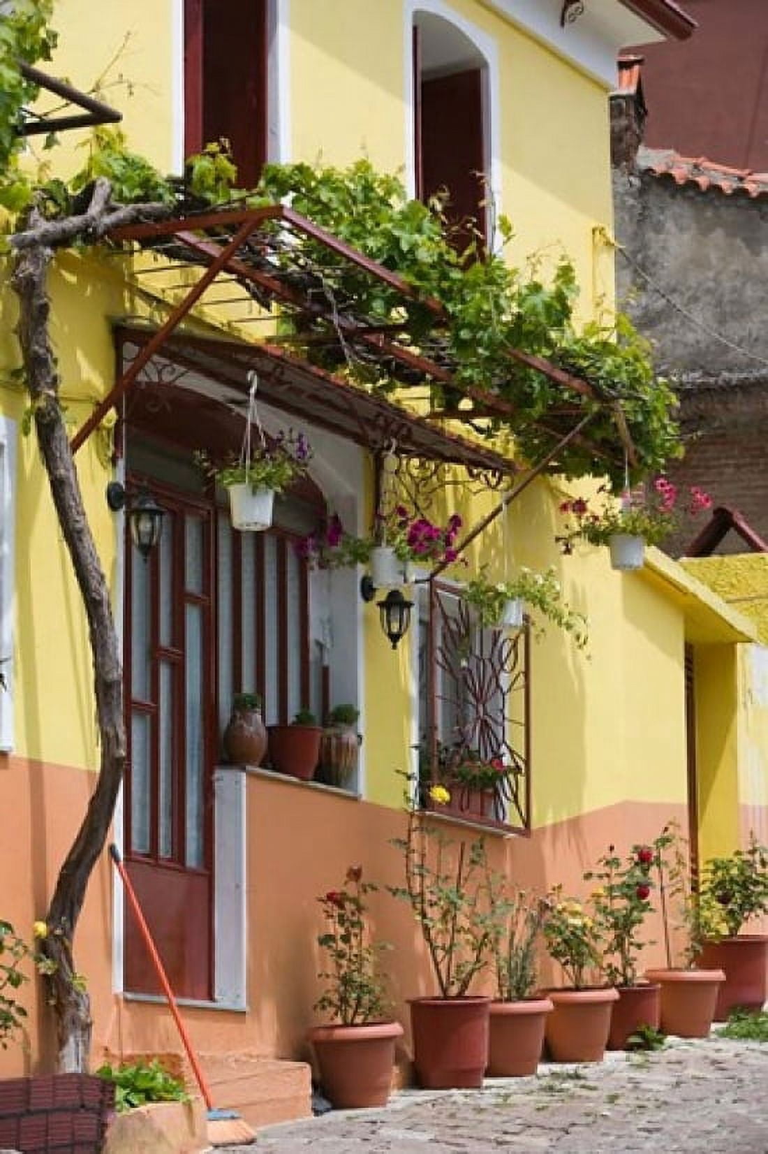 Yellow House Agiasos Lesvos Mytilini Aegean Islands Greece Canvas Art - Walter Bibikow DanitaDelimont (24 x 36)