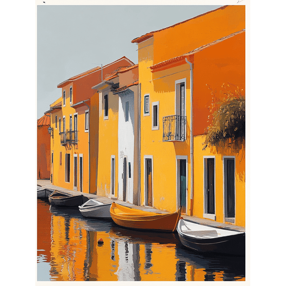 Yellow House Canal View Decor Canvas PaintingSuitable for Living RoomOfficeDining RoomBathroom Decor