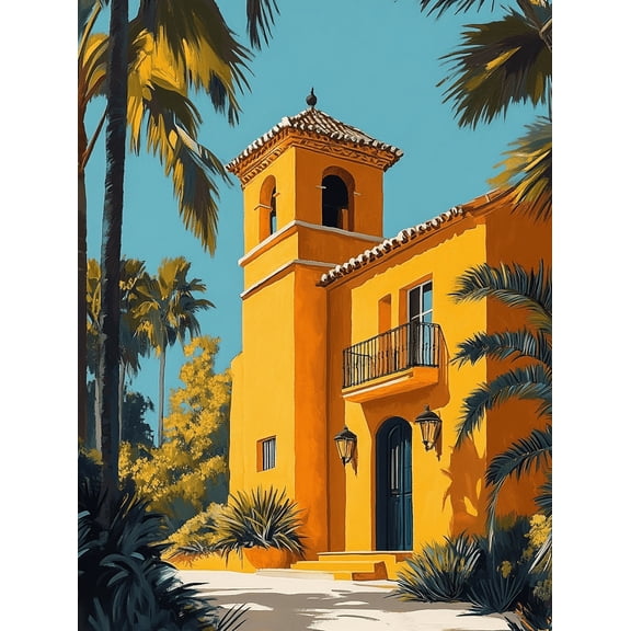 Yellow House Mediterranean Wall Art Canvas PrintSuitable for Living RoomBedroomBathroomOfficeHotel Decoration.