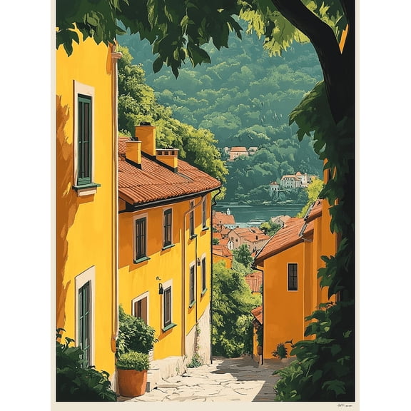 Yellow House Street View Canvas Print/Wall ArtSuitable for Living RoomBedroomKitchenOfficeHotel Decoration