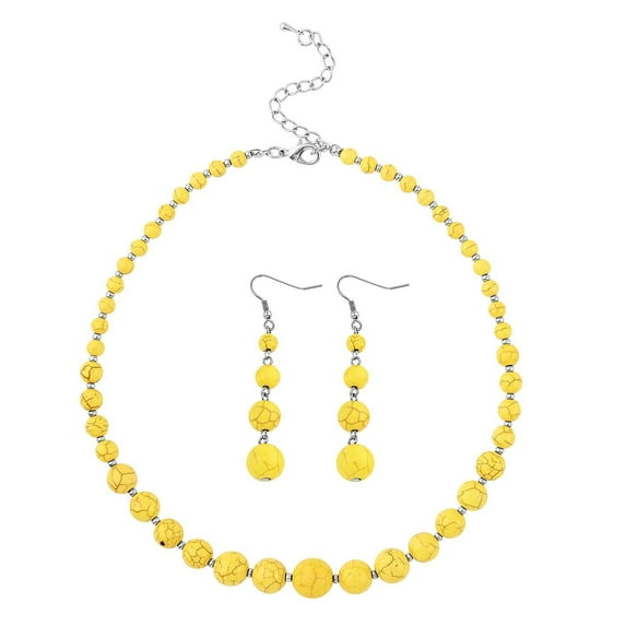 Yellow Howlite Beads Jewelry Set for Women Earrings Beaded Necklace Women for Her Size 18" Birthday Christmas Gifts