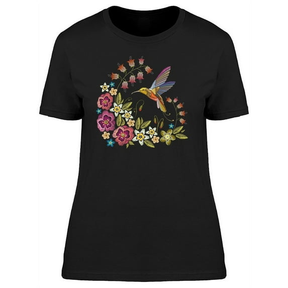 Yellow Hummingbird With Flowers T-Shirt Women -Image by Shutterstock, Female Small