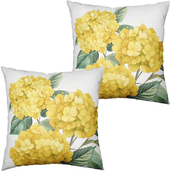 Yellow Hydrangea Pillow Covers 20x20 Set of 2 Spring Summer Decorative Pillow Covers Flower Throw Pillow Case Square Cotton Linen Cushion Case for Outdoor Living Room Couch Sofa