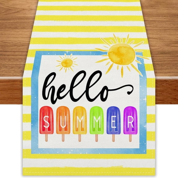 Yellow Ice Cream Hello Summer Table Runner Summer Hawaiian Hawaii Party Ice Cream Party Decorations and Supplies for Home 13x72 Inch