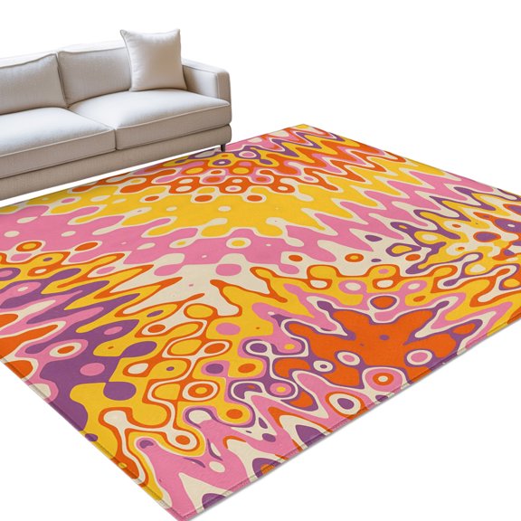 Yellow Illusion Style 6x9ft Non Slip Area Rug Modern Abstract Geometric Yellow Orange Waves Washable Soft Area Rugs for Living Room, Indoor Circle Carpet for Bedroom Dining Room Kitchen