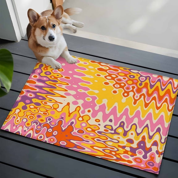 Yellow Illusion Style Front Door Rugs 2x3 ft Modern Abstract Geometric Yellow Orange Waves Small Rug for Entryway Non Slip Washable Bathroom Door Mat Absorbent Floor Mat for Indoor Entrance