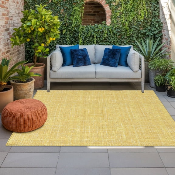 Yellow Indoor Outdoor Rugs 4x6 Ft, Abstract Modern Farmhouse Solid Color Outdoor Patio Rugs Mat Washable Outside Area Rugs Carpet for Porch Deck RV Camping Pool Balcony Backyard