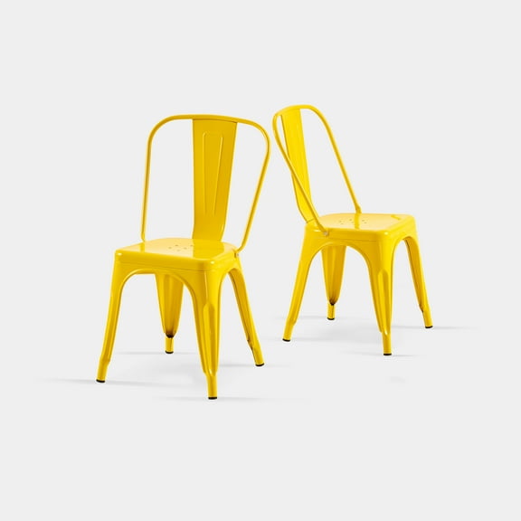 Yellow Industrial Metal Dining Chairs 18 Inch Seat Height Stackable, Set of 2