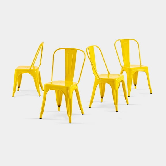 Yellow Industrial Metal Dining Chairs 18 Inch Seat Height Stackable, Set of 4