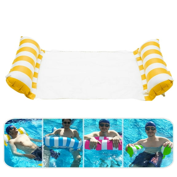 Yellow Inflatable Water Hammock Bed, Aqua Lounger, Floating Leisure Hammock Chair for Swimming Pool Or Beach  Multifunctional Hot Summer Days for Adults, Seniors and Expectant Mothers  Yellow white