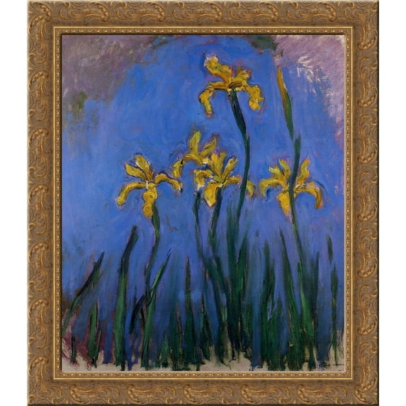 Yellow Irises 20x20 Gold Ornate Wood Framed Canvas Art by Monet, Claude