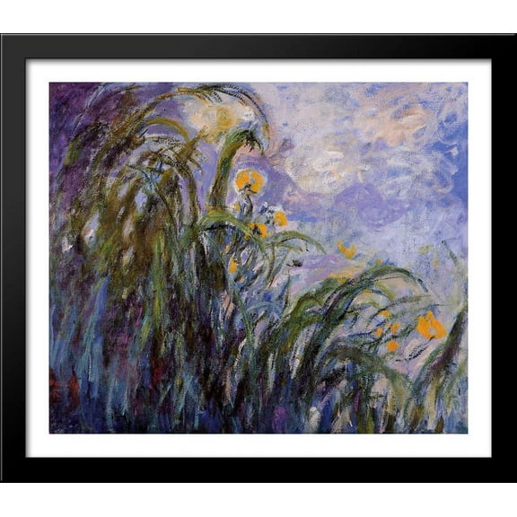 Yellow Irises 32x28 Large Black Wood Framed Print Art by Claude Monet