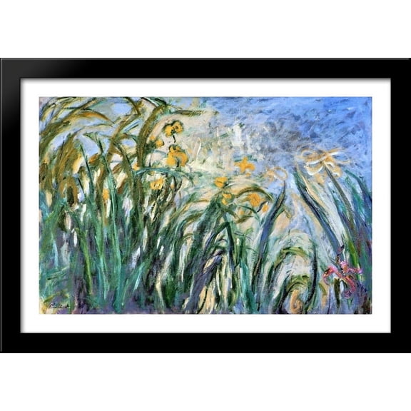 Yellow Irises and Malva 40x28 Large Black Wood Framed Print Art by Claude Monet
