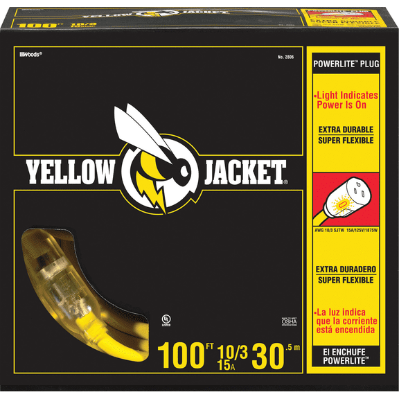 Yellow Jacket 10/3 Contractor Grade Extension Cord - Pack of 2 Residential Use, Standard Application