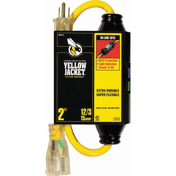 Yellow Jacket 12/3 Contractor Grade GFCI Extension Cord - Single Pack Residential Use, Standard Application