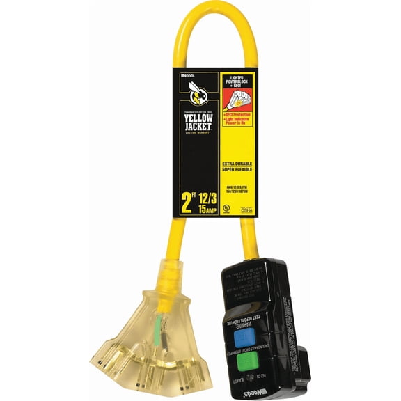 Yellow Jacket 12/3 GFI Extension Cord With Powerblock - Single Pack Residential Use, Standard Application