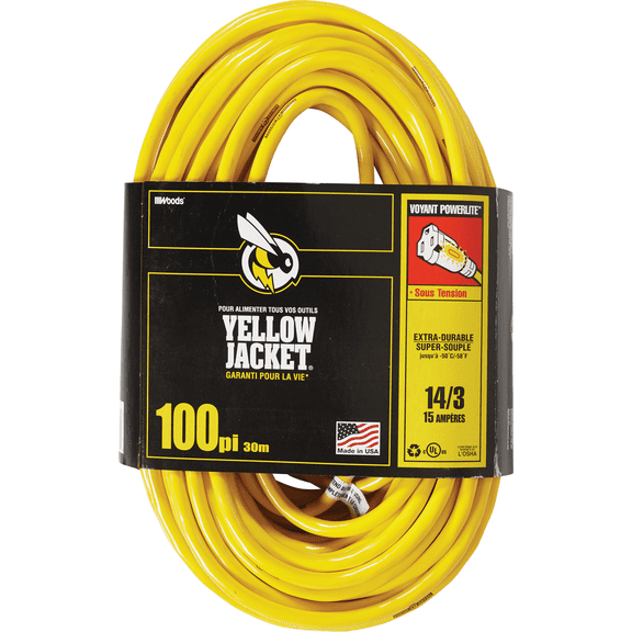 Yellow Jacket 14/3 Extension Cord With PowerLite Plug - Single Pack Residential Use, Standard Application