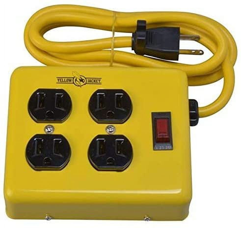 Yellow Metal Power Strip with 4 Outlets and Lighted Switch, 4-foot Cord