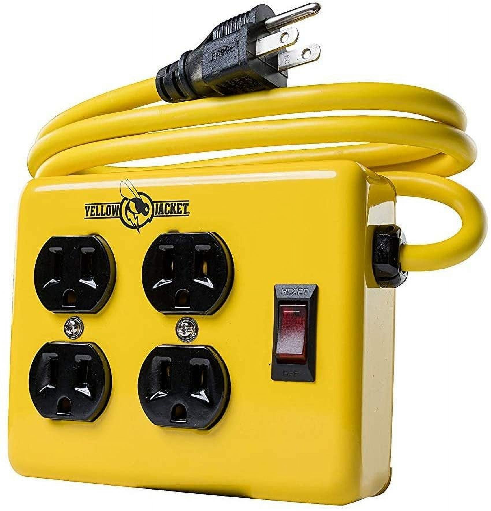 Yellow Metal Power Strip with 4 Outlets and Lighted Switch, 4-foot Cord