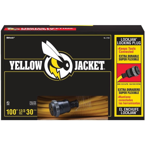 Yellow Jacket Heavy Duty Contractor Extension Cord 2738 - 15 Amp, 100 Ft, Yellow