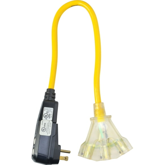 Yellow Jacket 2814 12/3 SJTW GFCI with 3-Outlet LED Power Block, 2-Feet, Yellow