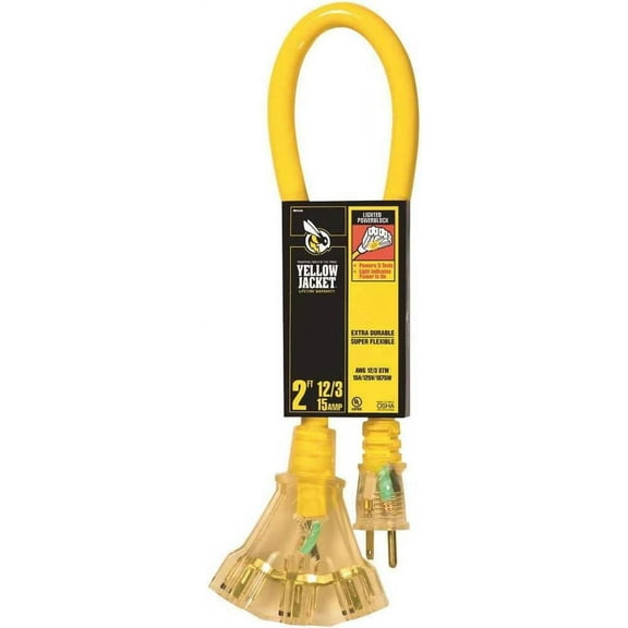 Yellow Jacket 2882 Extension Cord, 15 Amp, 2', Each