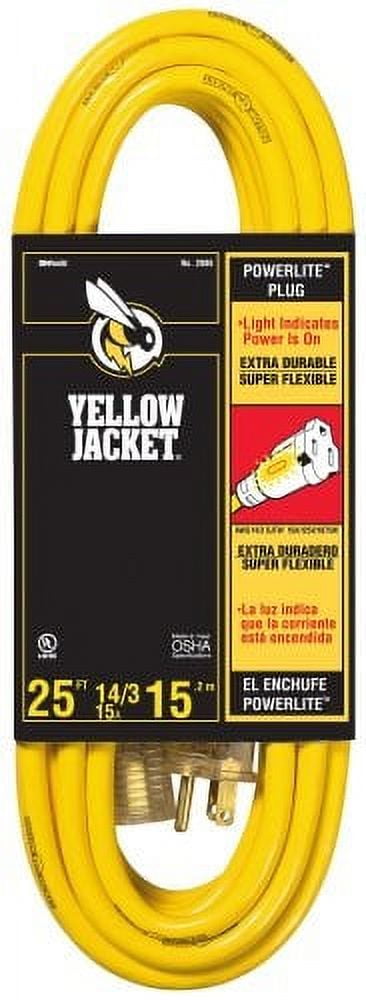 Yellow Jacket 2886 14/3 Heavy-Duty 15-Amp SJTW Contractor Extension Cord with Lighted Ends, 25-Feet