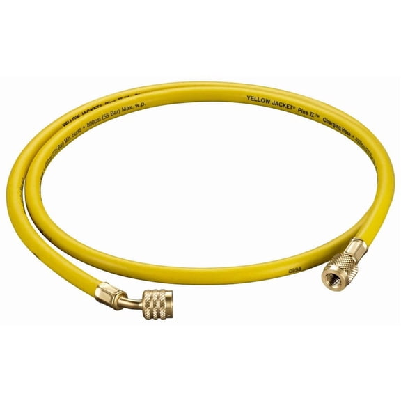 Yellow Jacket 30260 PLUS II 1/4" Hose for Left-Handed A2L Refrigerant Tanks - 60" Length With 1/4" LH to RH Angled Fitting CA1