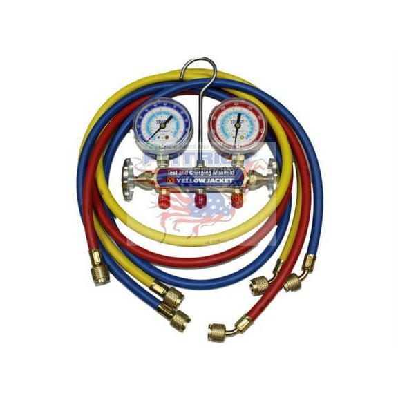 Yellow Jacket 41211 2 Valve Manifold With Hoses PSI, F For R22, R134a, R404a