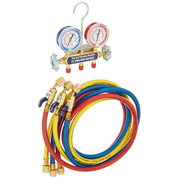 Yellow Jacket 41711 Series 41 Manifold with 2-1/2" Gauge, 60" Plus II Ball Valve Fittings for R-410A