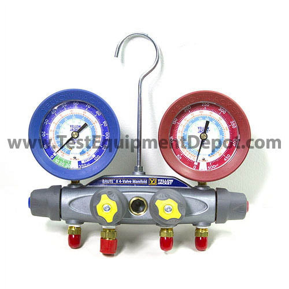 Yellow Jacket 46040 Brute II 4-Valve Manifold only, R/B Gauges, Psi, R-22/134A/404A