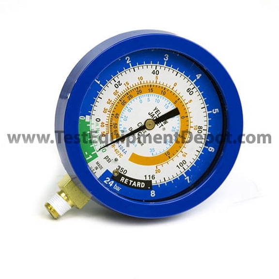 Yellow Jacket 49522 3-1/2" L/F (C), Blue Compound Manifold, 30"-0-116 Psi, R-134A/404A/407C