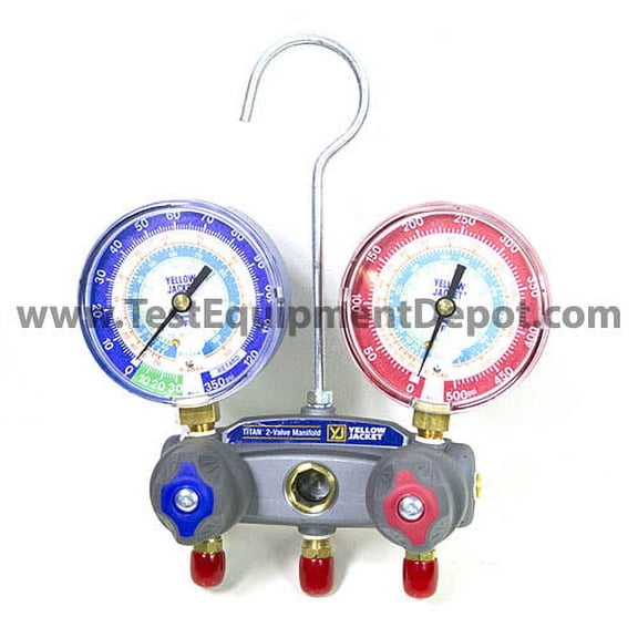 Yellow Jacket 49887 Titan 2-Valve Test & Charging Manifold, F/C w/ R/B Gauge, Psi, R-22/134A/404A
