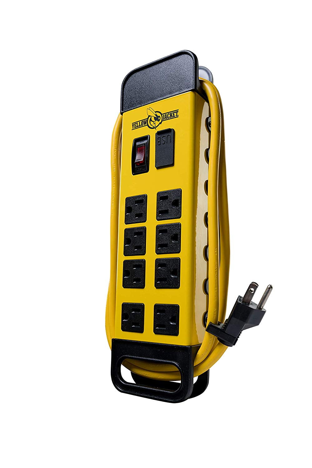Yellow Jacket 5148 Yellow 8-Outlet Metal Power Block with 2.4A USB