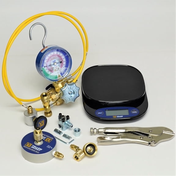 Yellow Jacket 61001 Hydrocarbon System Charging Kit for R-290, R-600a Scale Gauge and Tools.