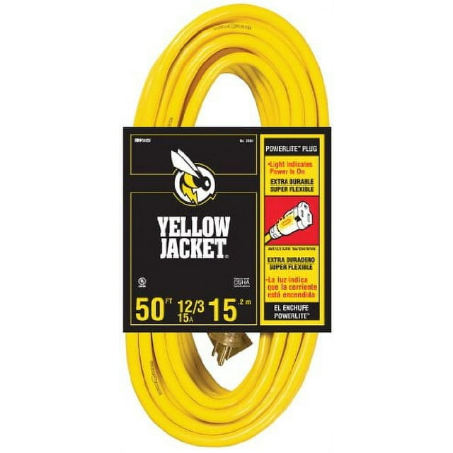 Yellow Jacket Heavy Duty Extension Cord, 50Ft, 12 Gauge, 3 Conductor
