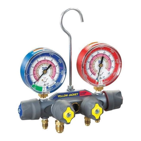 Yellow Jacket Mechanical Manifold Gauge Set,4-Valve 49963