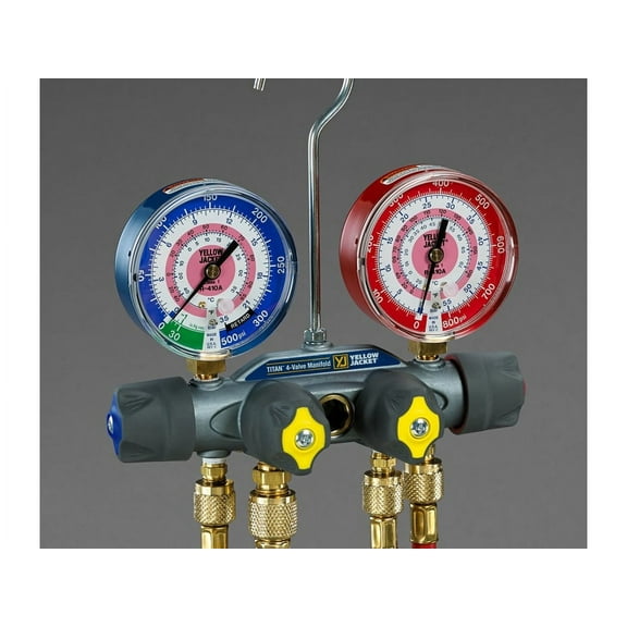 Yellow Jacket Mechanical Manifold Gauge Set,4-Valve 49967
