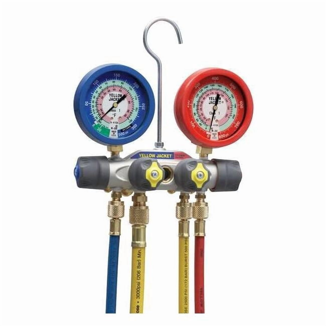 Yellow Jacket Mechanical Manifold Gauge Set,4-Valve 49977