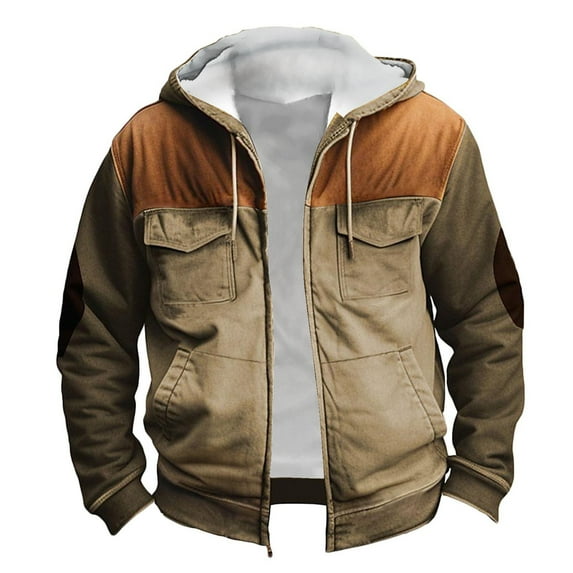 Yellow Jacket Men Full Zip Hooded Casual Jacket Pockets Drawstring Winter Fashion Clothing