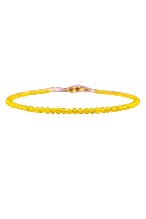 Yellow Jade 2mm Round Shape Faceted Cut Beads 7 inch Rosegold Plated Clasp Bracelet for men, women, unisex. Link Chain Stacking Bracelet.|LINK_06682