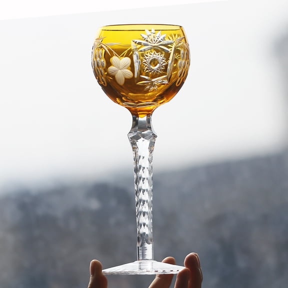 Yellow Japanese edo kiriko Bohemian Style Goblet Hand Cut To 7oz Gift Packing